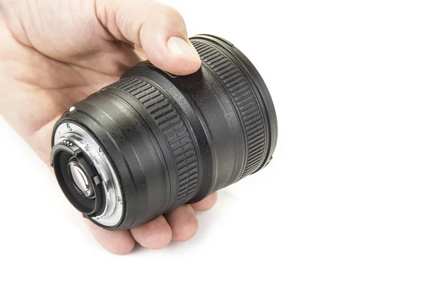 Kameranın Beyaz Arkaplanındaki Lensleri Yakınlaştır Düzelt — Stok fotoğraf