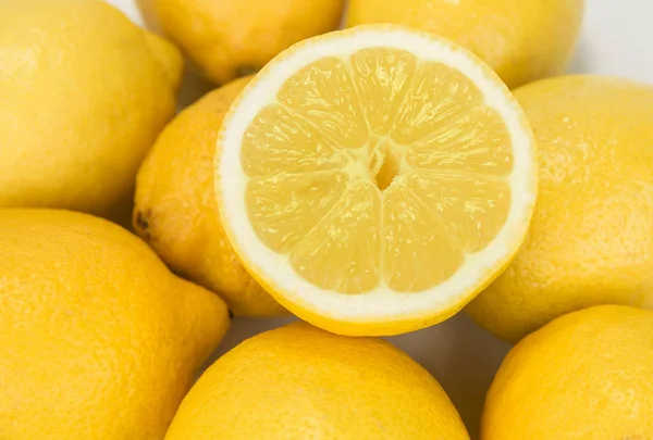 Fresh Juicy Lemons Halves White Background — Stock Photo, Image