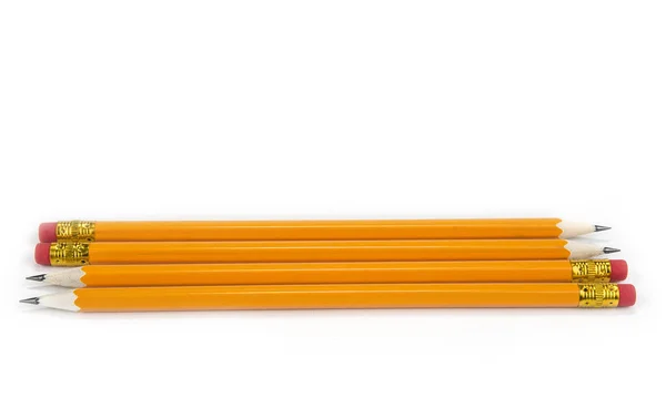 Lápis Amarelos Com Borracha Fundo Branco — Fotografia de Stock