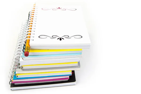 Stack Colorful Notebooks Pencils Isolated White — Stock Photo, Image