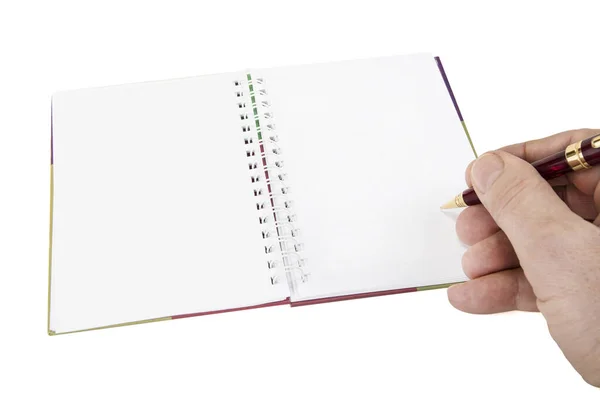 Opened Notepad Pen Pencil White Background — Stock Photo, Image