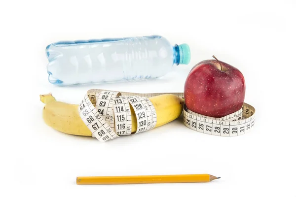 Diet Healthy Eating Food Weigh Loss Concept Close Banana Apple — Stock fotografie