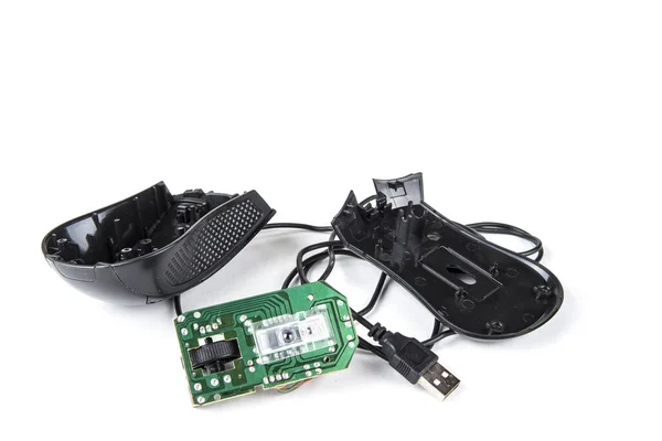 白色带Usb电缆的废弃计算机鼠标 — 图库照片