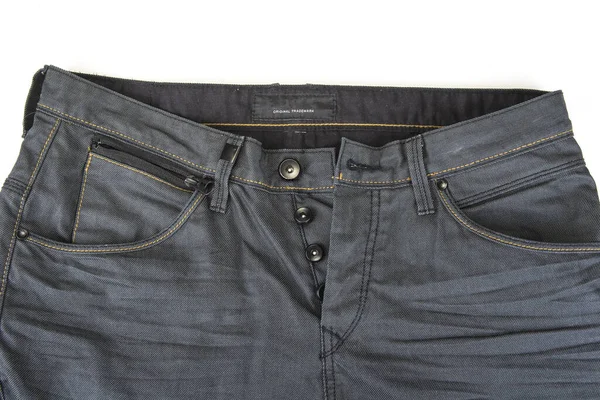Primer Plano Cintura Del Hombre Azul Oscuro Jeans Con Botones — Foto de Stock