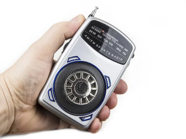 Stare Małe Radio Tranzystorowe Baterii Białym — Zdjęcie stockowe