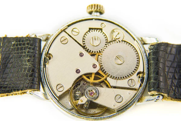 Geopende Achterkant Van Vintage Horloge Machines Macro Detail — Stockfoto