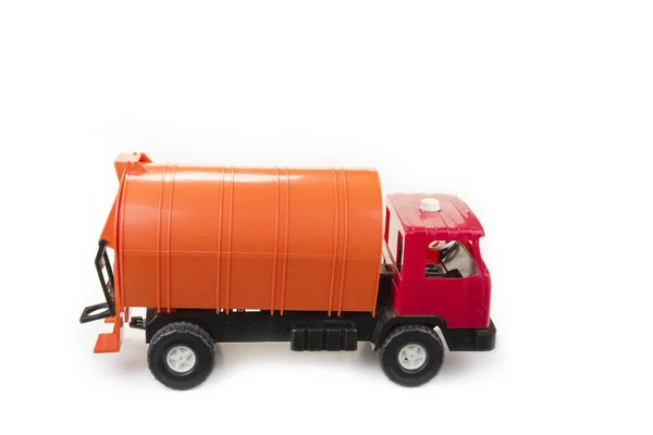 Vuilniswagen Speelgoed Voor Kind Geïsoleerd Een Witte Achtergrond — Stockfoto