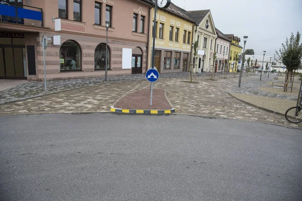 Town Pedestrian Zone Traffic Sign Early Morning — Stock Photo, Image