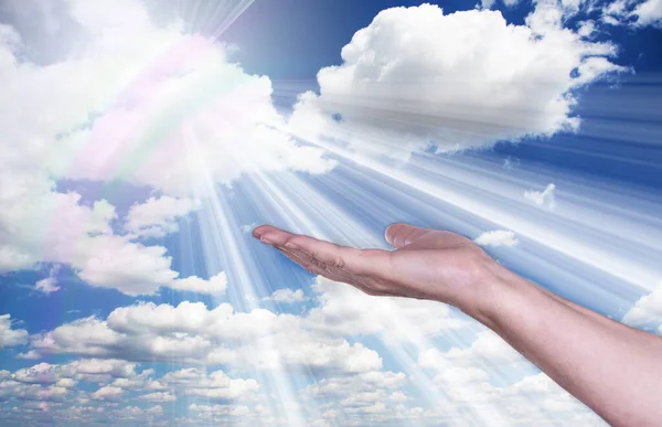 Healing Hands Sky Bright Sunburst — Stock Photo, Image