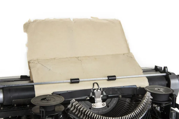 Máquina Escrever Velha Com Papel Amarelo Branco — Fotografia de Stock