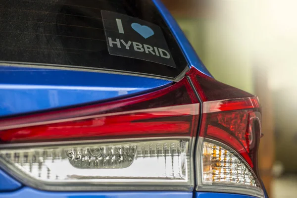 Señal Coche Híbrido Vehículo Ecológico Seguro Para Medio Ambiente — Foto de Stock