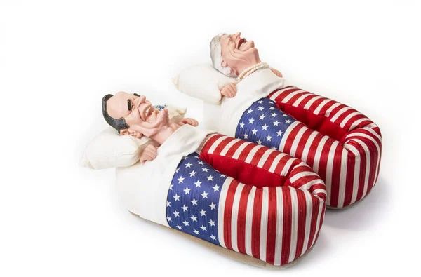 Pantoffeln Aus Amerikanischer Flagge Mit George Und Barbara Bush Kopf — Stockfoto