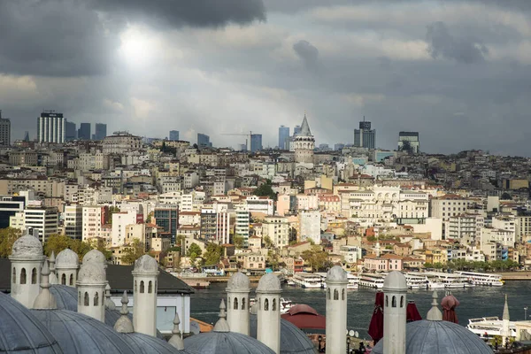 Стамбул Сулеймании Босфорским Проливом Галатским Мостом Башней — стоковое фото