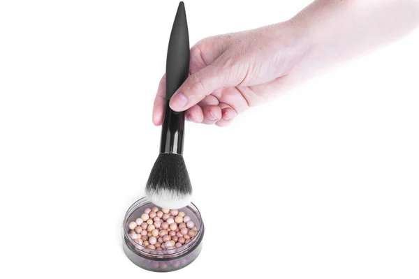 Makeup Brush Woman Hand White — Stock Photo, Image