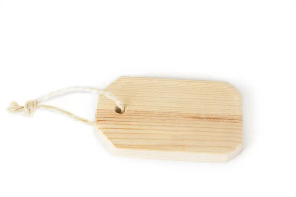 Wooden Tag String White Background — Stock Photo, Image