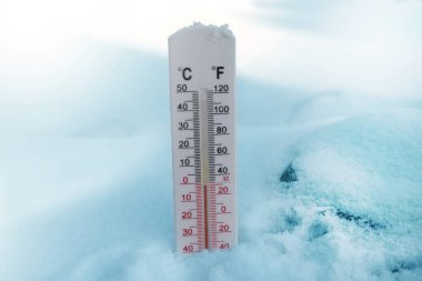 Kardaki termometre, Celsius 'ta ya da farenheit' te dondurucu sıcaklık gösteriyor.