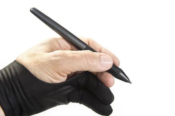 Malerhandschuh Der Hand Mit Grafik Tablet Stift — Stockfoto