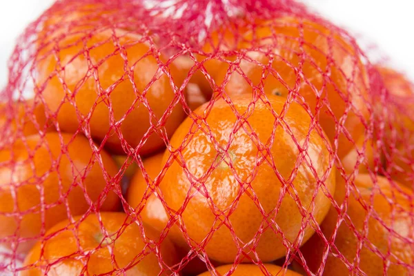 Ripe Tangerines Net Bag White Background — Stock Photo, Image