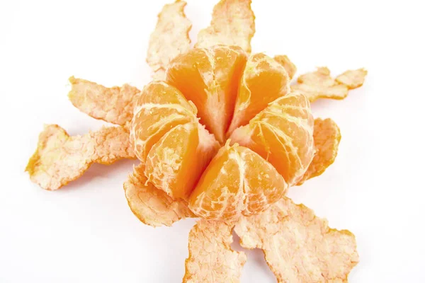 Peel Tangerine Hand White Background — Stock Photo, Image