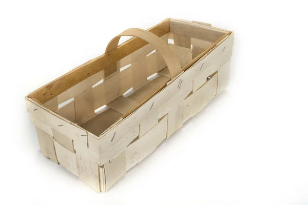 Empty Wooden Basket Isolated White Background — Stock Photo, Image