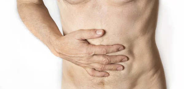 Homme Qui Tient Son Ventre Problème Estomac Indigestion — Photo