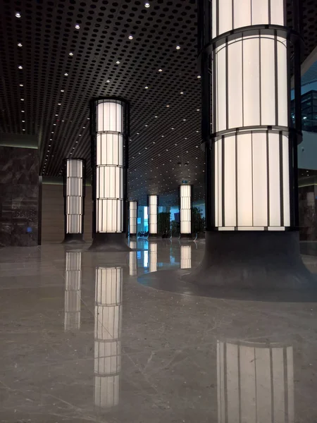 Modern architecture hallway with light up posts