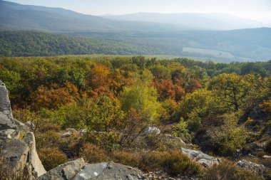 Sonbaharda kayalıklardan kırsal kesime bak.
