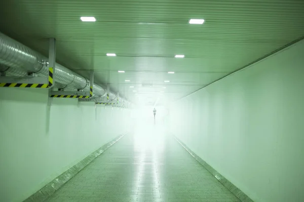 Silhouet Van Persoon Tunnel Groen — Stockfoto