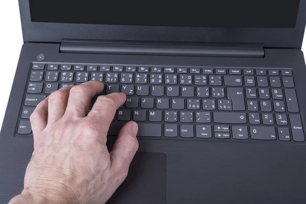 Moderner Schlanker Laptop Mit Tastatur Detail Mit Hand — Stockfoto