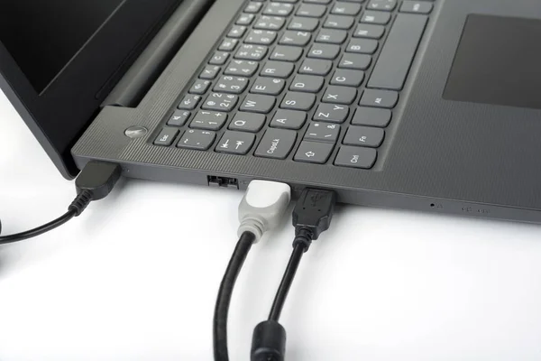 Hdmi Und Usb Kabel Laptop Gesteckt — Stockfoto