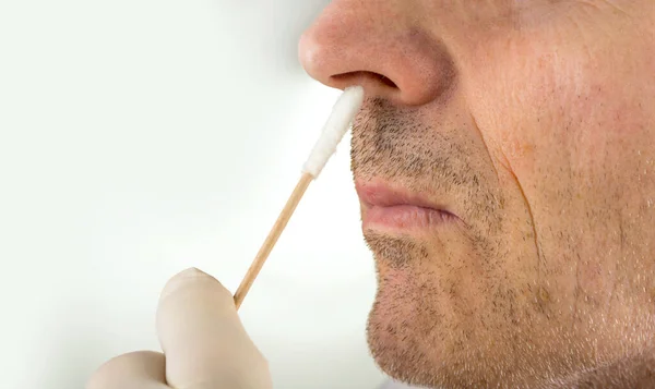 Taking Virus Test Sample Nose — Stock Photo, Image