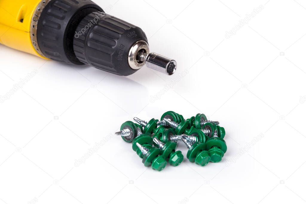 Self drilling screws with rubber washer painted