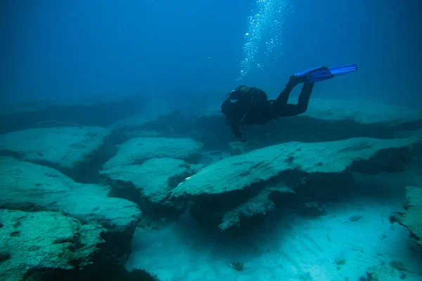 Mergulhadores em imersão perto do recife , — Fotografia de Stock