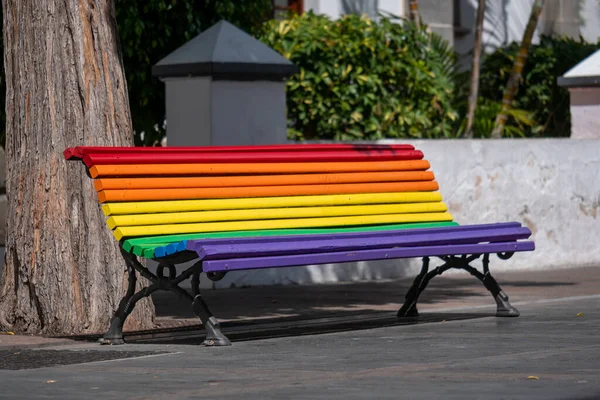 Beautiful colored bench in the urban center of Llanos de aridane Ліцензійні Стокові Зображення