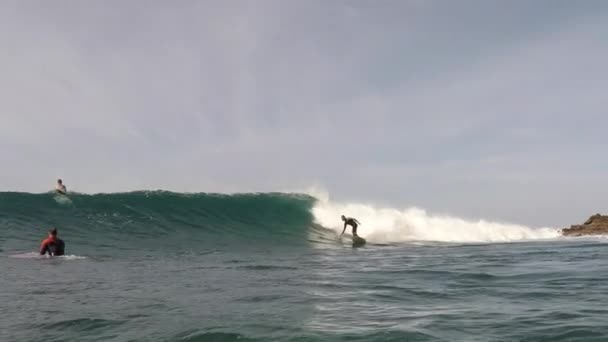 Surfer paardrijden golven op het eiland fuerteventura — Stockvideo