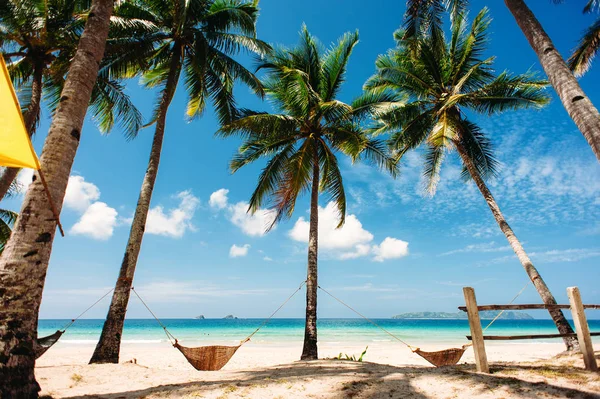 Beach on Palawan island, tropical landscape, Philippines, sea, blue sky, palm trees — Stock Photo, Image