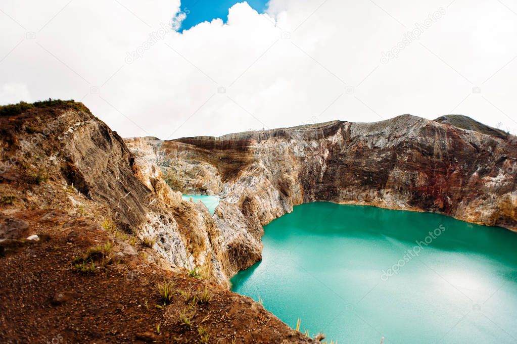 Kelimutu National Park in Indonesia. Colored lakes in Kelimutu volcano crater, Flores. 