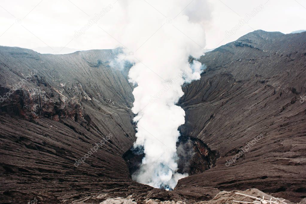Crater of Bromo volcano in Bromo Tengger Semeru National Park, East Java, Indonesia. 