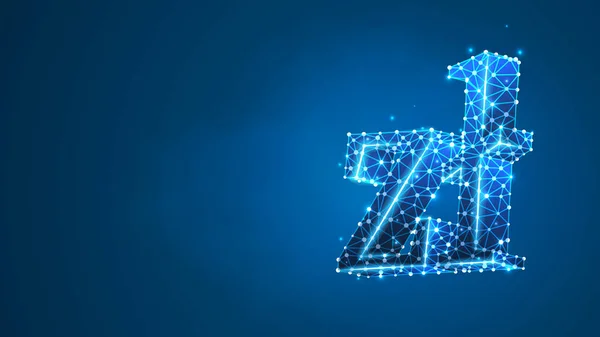 ズルティの通貨記号。ポーランド語、 Zlお金のシンボル。ビジネス、データキャッシュ、金融の概念。要旨デジタルワイヤーフレーム、低ポリメッシュ、ベクトルブルーネオン3Dイラスト。三角形線ドット — ストックベクタ