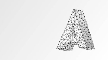 Alfabe harfi A. Soyut dijital kablo, düşük poli ağ, vektör beyaz origami 3d illüstrasyon. Büyük harf dizaynı. Sancak, şablon ya da şablon. Üçgen, nokta noktası.