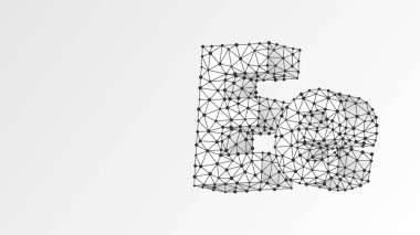 Alfabe harfi E. Soyut dijital kablo, düşük poli ağ, vektör beyaz origami 3d illüstrasyon. Büyük harfli ve küçük harfli bir tasarım. Sancak, şablon ya da şablon. Üçgen, nokta noktası.