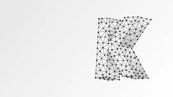 Alphabet lettre K. Schéma métallique numérique abstrait, maille basse poly, illustration 3D origami blanc vectoriel. Conception d'une lettre majuscule. Bannière, gabarit ou motif. Triangle, point de ligne — Image vectorielle