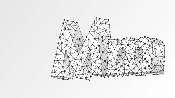 Alphabet letter M. Abstract digital wireframe, low poly mesh, vector white origami 3d illustration. Desenho de letras maiúsculas e minúsculas. Sinal Metro M. Modelo, padrão. Triângulo, ponto de linha — Vetor de Stock