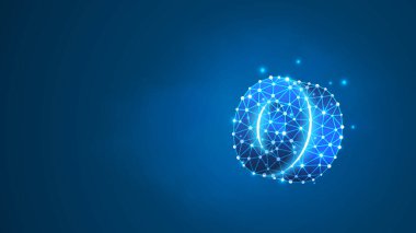 Alfabe harfi O. Küçük harfli bir tasarım. Sancak, şablon ya da şablon. Soyut dijital kablo, düşük polyester ağ, vektör mavi neon 3d illüstrasyon. Üçgen, nokta noktası.