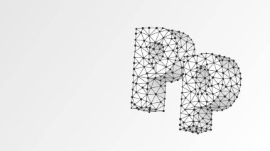 Alfabe harfi P. Soyut dijital kablo, düşük poli ağ, vektör beyaz origami 3d illüstrasyon. Büyük harfli ve küçük harfli bir tasarım. Sancak, şablon ya da şablon. Üçgen, nokta noktası.