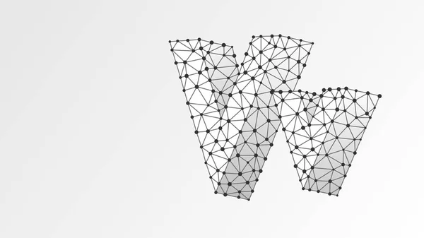 Alphabet lettre V. Abstrait wireframe numérique, maille basse poly, vecteur blanc origami illustration 3d. Conception d'une lettre anglaise majuscule et minuscule. Bannière, gabarit ou motif. Point de ligne — Image vectorielle