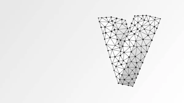 Alphabet lettre V. Abstrait wireframe numérique, maille basse poly, vecteur blanc origami illustration 3d. Conception d'une lettre anglaise majuscule. Bannière, gabarit ou motif. Point de ligne — Image vectorielle