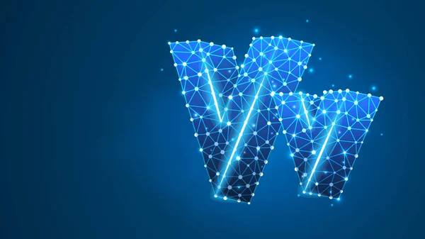 Alphabet letter V. Design of an Uppercase and lowercase english letters. Banner, template or a pattern. Abstract digital wireframe, low poly mesh, vector blue neon 3d illustration. Triangle, line dot — 스톡 벡터