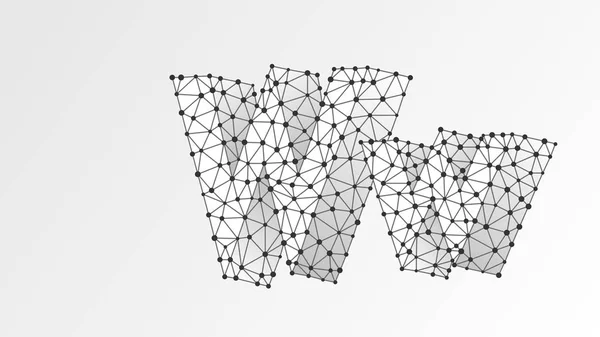 Letra del alfabeto W. Alambre digital abstracto, malla polivinílica baja, vector blanco origami 3d ilustración. Diseño de letras mayúsculas y minúsculas en inglés. Banner, plantilla o patrón. Punto de línea — Archivo Imágenes Vectoriales