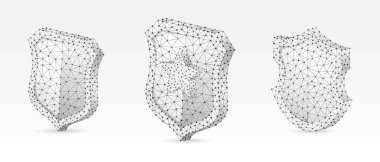 Yıldızlı kalkan, soyut güvenlik seti. Düşük yalan makinesi, kablo çerçevesi, dijital 3d vektör çizimi. Güvenlik, şifre, gizlilik koruma konsepti, beyaz origami arkaplanındaki görüntü. Soyut çokgen işareti